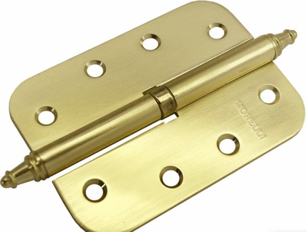 Петля MORELLI стальная разъёмная скругленная с короной MS-C 100X70X2.5 SG L/R, цвет — матовое золото